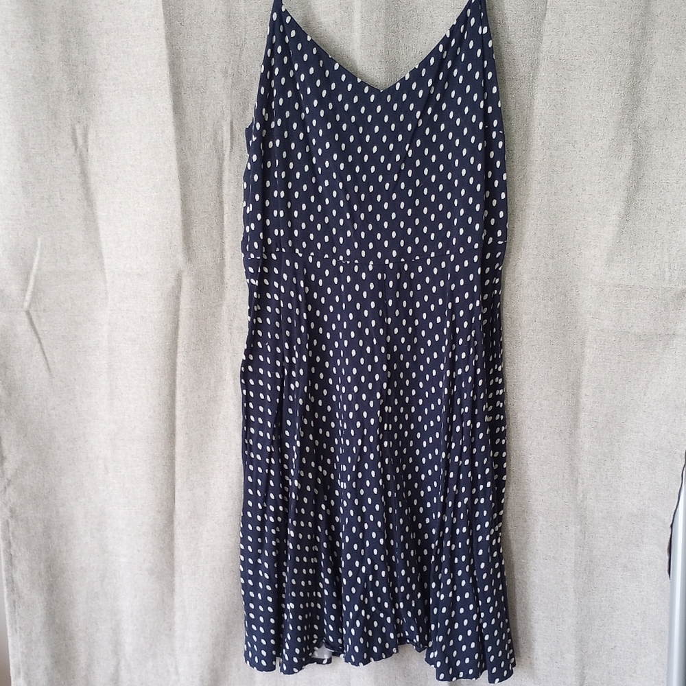 Gap Navy Blue w. White Polka Dot Dress - Adjustable Straps - Size L